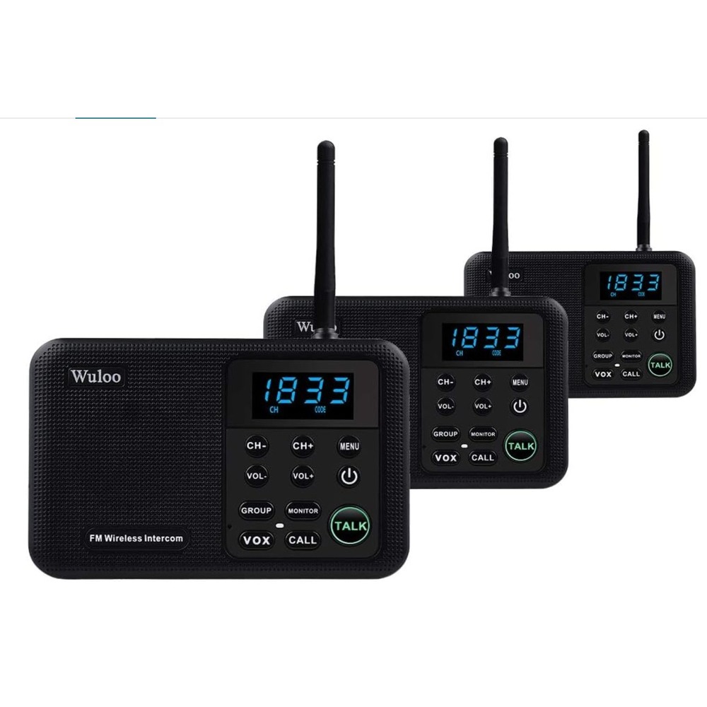 Wuloo FM Wireless Intercom System 3PK Stations 22 Channel LCD Display VOX